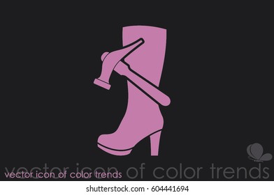 Shoe repair icon vector illustration eps10. Women boots and a hammer to sign the web site or app.