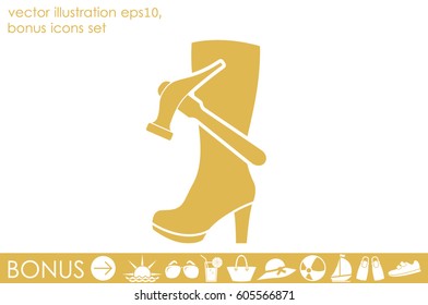 Shoe repair icon vector illustration eps10. Women boots and a hammer to sign the web site or app.