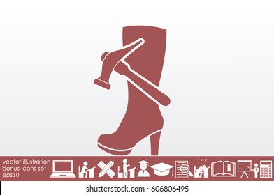 Shoe repair icon vector illustration eps10. Women boots and a hammer to sign the web site or app.