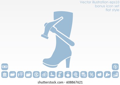 Shoe repair icon vector illustration eps10. Women boots and a hammer to sign the web site or app.
