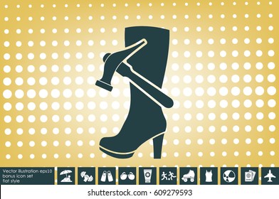 Shoe repair icon vector illustration eps10. Women boots and a hammer to sign the web site or app.