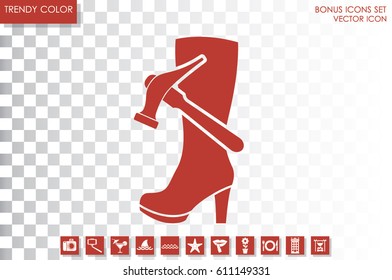 Shoe repair icon vector illustration eps10. Women boots and a hammer to sign the web site or app.