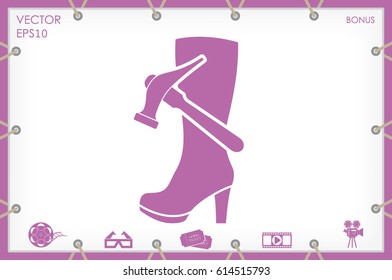 Shoe repair icon vector illustration eps10. Women boots and a hammer to sign the web site or app.