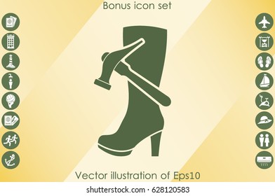 Shoe repair icon vector illustration eps10. Women boots and a hammer to sign the web site or app.