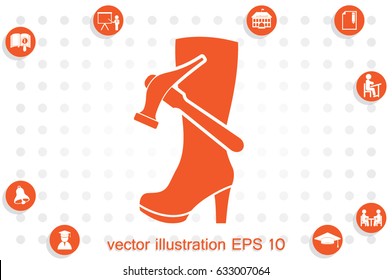 Shoe repair icon vector illustration eps10. Women boots and a hammer to sign the web site or app.