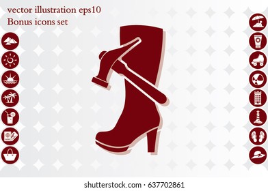 Shoe repair icon vector illustration eps10. Women boots and a hammer to sign the web site or app.