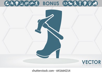 Shoe repair icon vector illustration eps10. Women boots and a hammer to sign the web site or app.