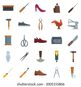 Shoe repair icons set. Flat set of shoe repair vector icons isolated on white background