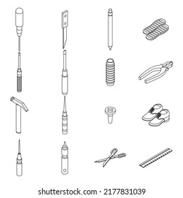 Shoe repair icons set. Isometric set of shoe repair vector icons thin line outline on white isolated