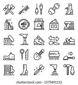 Shoe repair icons set. Outline set of shoe repair vector icons for web design isolated on white background