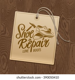 Shoe Repair labels on tree vector background. Vector illustration design graphic element, emblem, logo, insignia, sign, identity, logotype, poster.