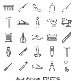 Shoe repair shop icons set. Outline set of shoe repair shop vector icons for web design isolated on white background