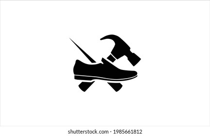 Shoe repair with tool vector icon logo design illustration template 