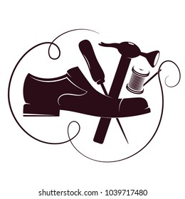 Shoe repair with tool vector silhouette for business