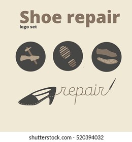 shoe repair vector logo set for shop mending of footwear creation of shoes and boots