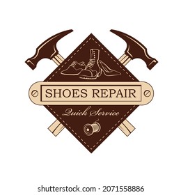 shoe repair workshop emblem isolated on white background