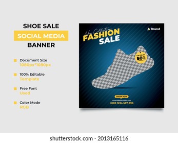 shoe sale social media banner template design, a shoe can be placed. Gradient background used in the design, organized fully editable professional looking template. vector eps 10