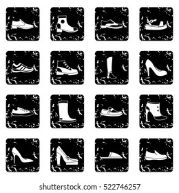 Shoe set icons in grunge style isolated on white background. Vector illustration
