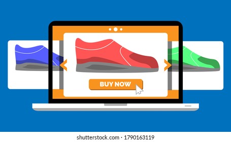 shoe shopping online, online shopping from a laptop concept flat design vector illustration