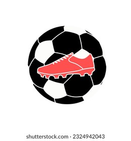 shoe silhouette in ball shape circle, shoe silhouette red color, ball, soccer
