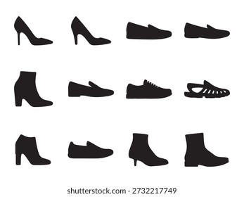 Paquete de Vector de conjunto de iconos de silueta de zapato