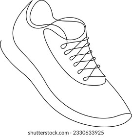 Shoe single continuous line drawing. Sports shoes drawn in a one line art style. Sneakers isolated on white background. Minimalistic hand drawn vector illustration.