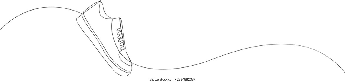 Shoe single continuous line drawing. Sports shoes drawn in a one line art style. Sneakers isolated on white background. Minimalistic hand drawn vector illustration.