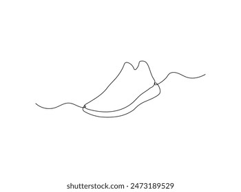 Shoe single continuous line drawing. Sport shoes in continuous line art drawing. Vector illustrations of sneakers and sports shoes outline isolated on a white background.