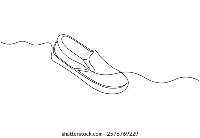 Shoe single continuous line drawing. Sports shoes drawn in a one line art style, Continuous one line drawing of trendy sport shoe. Simple shoes, sneaker line art vector illustration.