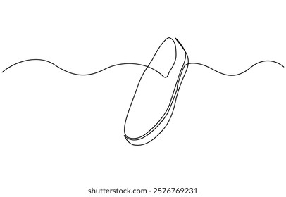 Shoe single continuous line drawing. Sports shoes drawn in a one line art style, Continuous one line drawing of trendy sport shoe. Simple shoes, sneaker line art vector illustration.