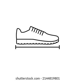 Shoe size icon with line segment. Isolated vector illustration on white background.