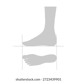 Guia de medição de tamanho de sapato plano. Perímetro de bezerro, cintura de bola de tornozelo para o catálogo de design da indústria de vestuário e especificação de calçado. Ilustração de moda técnica CAD mockup vetor estilo isolado