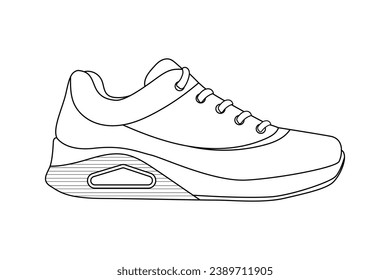 Shoe sketch. hand drawn Shoe outline illustration. Shoe black and white vector drawing. Shoe isolated on white background. vector illustration. Shoes line art drawing. footwear outline. sneakers.