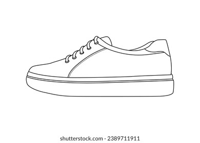 Shoe sketch. hand drawn Shoe outline illustration. Shoe black and white vector drawing. Shoe isolated on white background. vector illustration. Shoes line art drawing. footwear outline. sneakers.