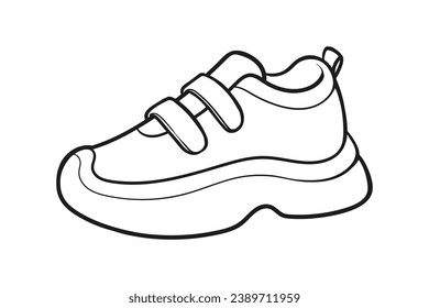 Schuhskizze. handgezeichnet Schuhumrissgrafik. Schuhe, schwarz-weiß, Vektorgrafik. Schuhe einzeln auf weißem Hintergrund. Vektorgrafik. Schuhe Strickkunstzeichnung. Schuhumriss. Turnschuhe.