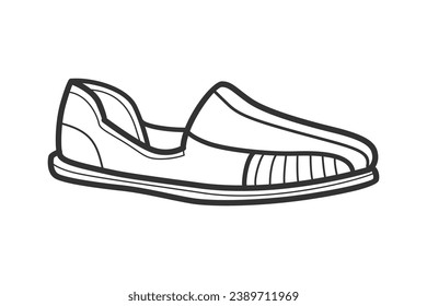 Shoe sketch. hand drawn Shoe outline illustration. Shoe black and white vector drawing. Shoe isolated on white background. vector illustration. Shoes line art drawing. footwear outline. sneakers.