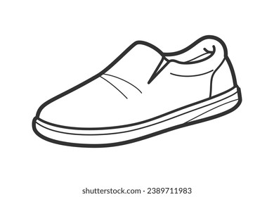 Shoe sketch. hand drawn Shoe outline illustration. Shoe black and white vector drawing. Shoe isolated on white background. vector illustration. Shoes line art drawing. footwear outline. sneakers.