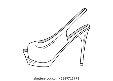 Shoe sketch. hand drawn Shoe outline illustration. Shoe black and white vector drawing. Shoe isolated on white background. vector illustration. Shoes line art drawing. footwear outline. sneakers.