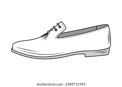 Shoe sketch. hand drawn Shoe outline illustration. Shoe black and white vector drawing. Shoe isolated on white background. vector illustration. Shoes line art drawing. footwear outline. sneakers.