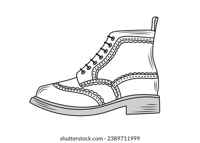 Shoe sketch. hand drawn Shoe outline illustration. Shoe black and white vector drawing. Shoe isolated on white background. vector illustration. Shoes line art drawing. footwear outline. sneakers.