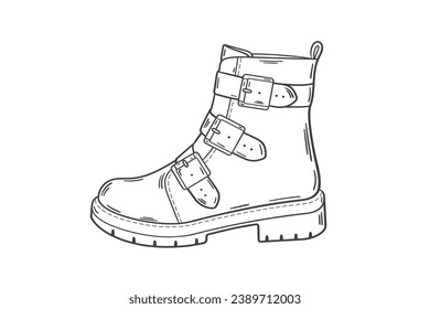 Shoe sketch. hand drawn Shoe outline illustration. Shoe black and white vector drawing. Shoe isolated on white background. vector illustration. Shoes line art drawing. footwear outline. sneakers.