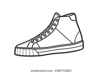 Shoe sketch. hand drawn Shoe outline illustration. Shoe black and white vector drawing. Shoe isolated on white background. vector illustration. Shoes line art drawing. footwear outline. sneakers.