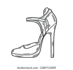 Shoe sketch. hand drawn Shoe outline illustration. Shoe black and white vector drawing. Shoe isolated on white background. vector illustration. Shoes line art drawing. footwear outline. sneakers.