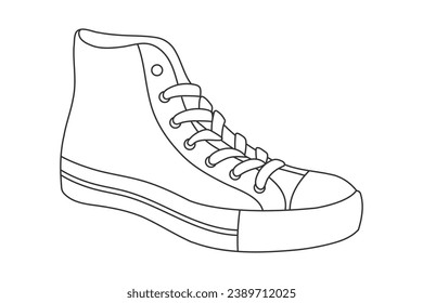 Shoe sketch. hand drawn Shoe outline illustration. Shoe black and white vector drawing. Shoe isolated on white background. vector illustration. Shoes line art drawing. footwear outline. sneakers.