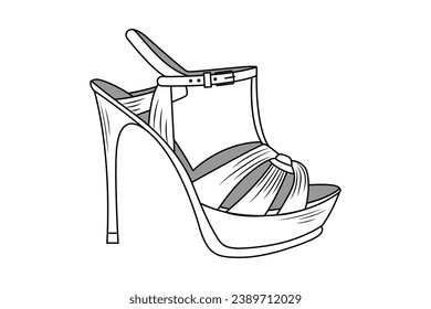 Shoe sketch. hand drawn Shoe outline illustration. Shoe black and white vector drawing. Shoe isolated on white background. vector illustration. Shoes line art drawing. footwear outline. sneakers.