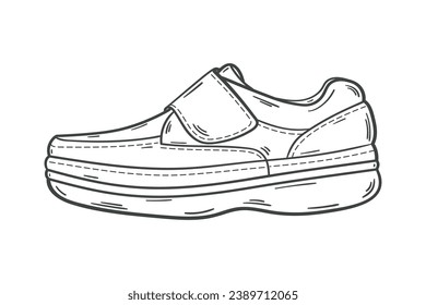 Shoe sketch. hand drawn Shoe outline illustration. Shoe black and white vector drawing. Shoe isolated on white background. vector illustration. Shoes line art drawing. footwear outline. sneakers.