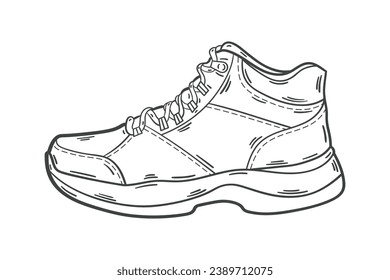 Shoe sketch. hand drawn Shoe outline illustration. Shoe black and white vector drawing. Shoe isolated on white background. vector illustration. Shoes line art drawing. footwear outline. sneakers.