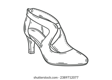 Shoe sketch. hand drawn Shoe outline illustration. Shoe black and white vector drawing. Shoe isolated on white background. vector illustration. Shoes line art drawing. footwear outline. sneakers.