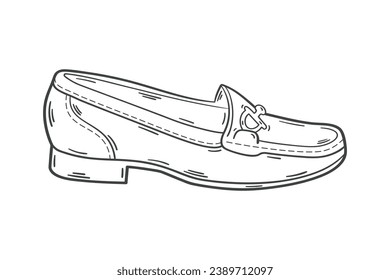 Shoe sketch. hand drawn Shoe outline illustration. Shoe black and white vector drawing. Shoe isolated on white background. vector illustration. Shoes line art drawing. footwear outline. sneakers.