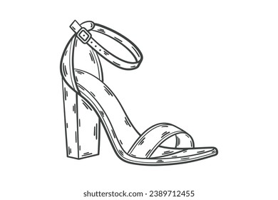 Shoe sketch. hand drawn Shoe outline illustration. Shoe black and white vector drawing. Shoe isolated on white background. vector illustration. Shoes line art drawing. footwear outline. sneakers.